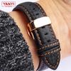 Genuine Leather Bracelet Carbon Fiber Grain Watchband Red Stitching 18mm 20mm 22mm Watch Band Strap Accessories Butterfly Buckle