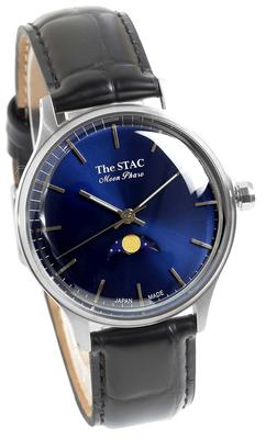 Часы STAC Made in Japan Domestic Watch 36 мм, старинные, ретро, унисекс, с полосой фаз Луны, сине-черные, из крокодиловой кожи [The Stack] мужские, женские, ST-MF001