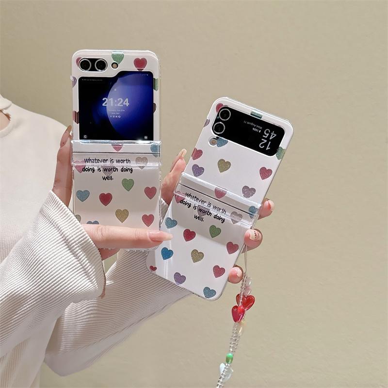 Чехол для Samsung Galaxy Z Flip 3 4 5 Z Flip5 ZFlip 5 ZFlip5 Цветной Любовное Сердце Блестящие Карты Браслет Противоударная Крышка