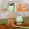 DiDiBirDi Matcha Tea Whisk Set, Bamboo Tea Whisk, Traditional Spoon, and Ceramic Tea Stand (Green)