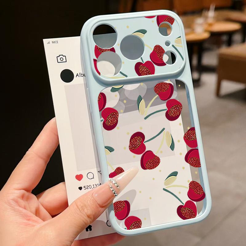 Чехол с принтом вишневых бантиков для iPhone 17 Pro Max Гибридный TPU+PC Прозрачная задняя жесткая крышка для iPhone 16 15 14 13 Pro Max