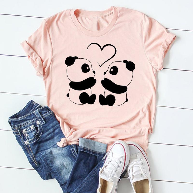 Футболка, модная футболка, одежда, повседневная, Sweet Love, панда, весна, с коротким рукавом, женская футболка с принтом, летняя женская футболка с рисунком