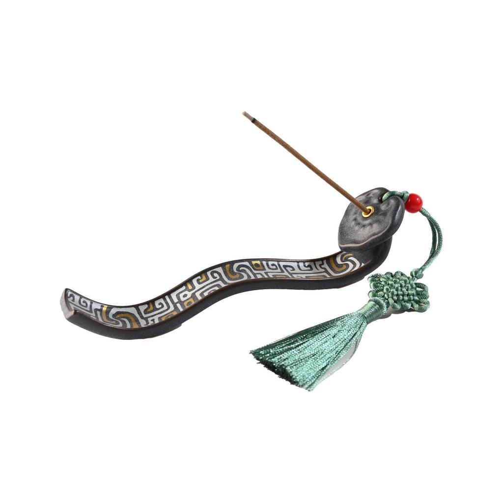 National Style Ruyi Pattern Ceramic Incense Holder for Home, Tea Room & Desktop Decoration
