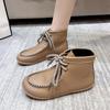 Short Boots Autumn and Winter Women's Boots Flat-bottomed Versatile Casual Leather Boots Lace-up Soft-soled Comfortable Women's Boots
