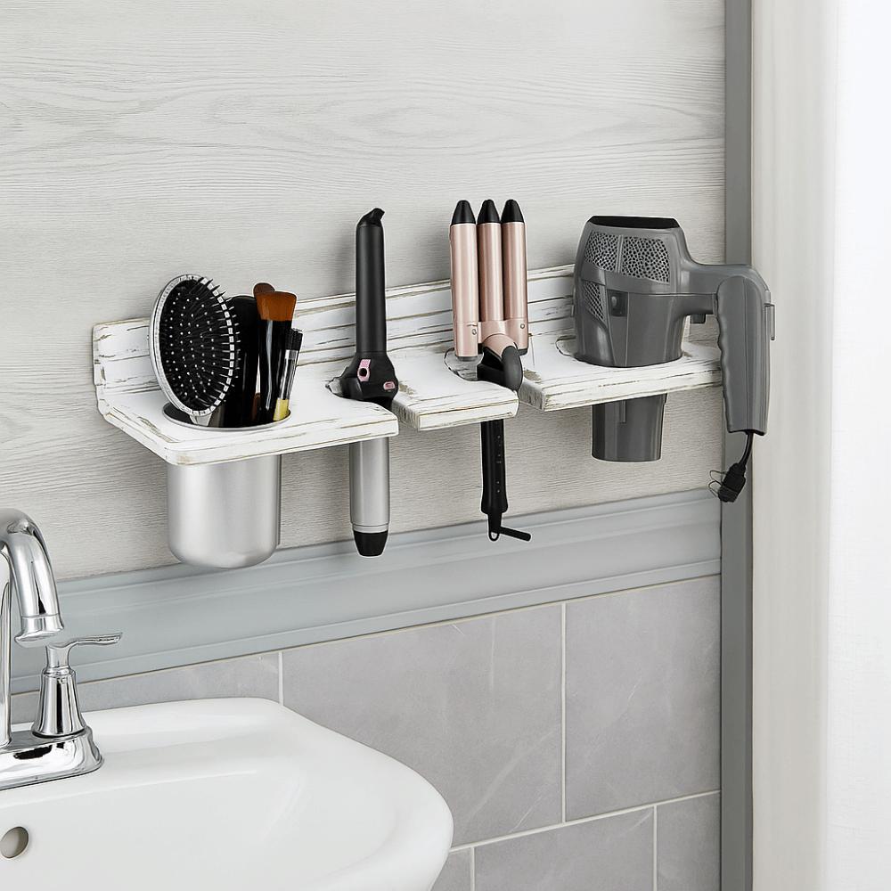 Компактный держатель для фена Деревянный держатель для выпрямителя Винтажная полка для плойки для дома