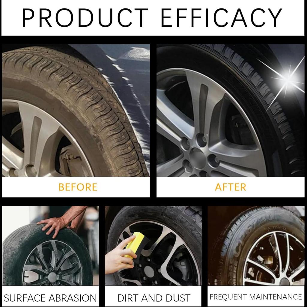 Tire Shine Wax Coating Paste, Car Tire Black Shine with Conditioners, Resists Water & Sunshine Fading, Tire Cleaner with Applicators for Cars,