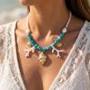 Summer Ocean Conch Shell Faux Coral Faux Pearl Beaded Necklace Beach Vacation Choker For Women