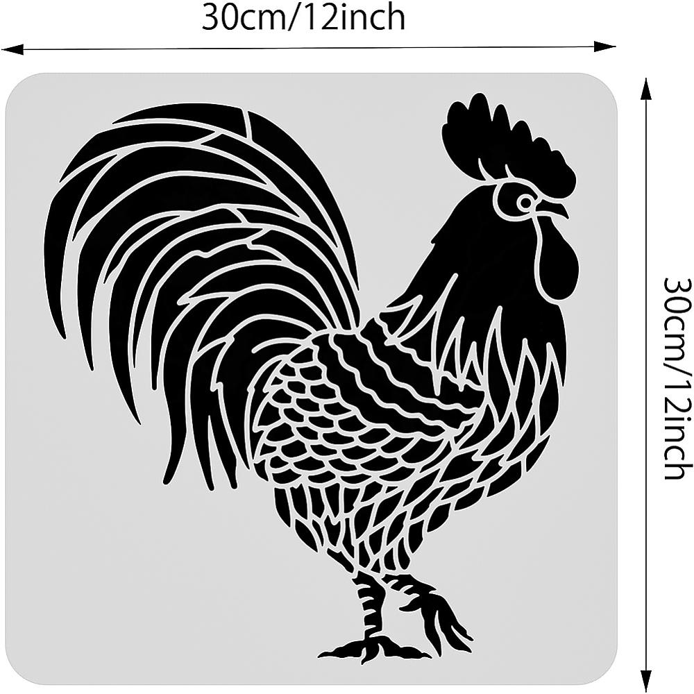 Large Plastic Reusable Drawing Painting Stencils Templates for Painting on Scrapbook Fabric Tiles Floor Furniture Wood Square Rooster Pattern