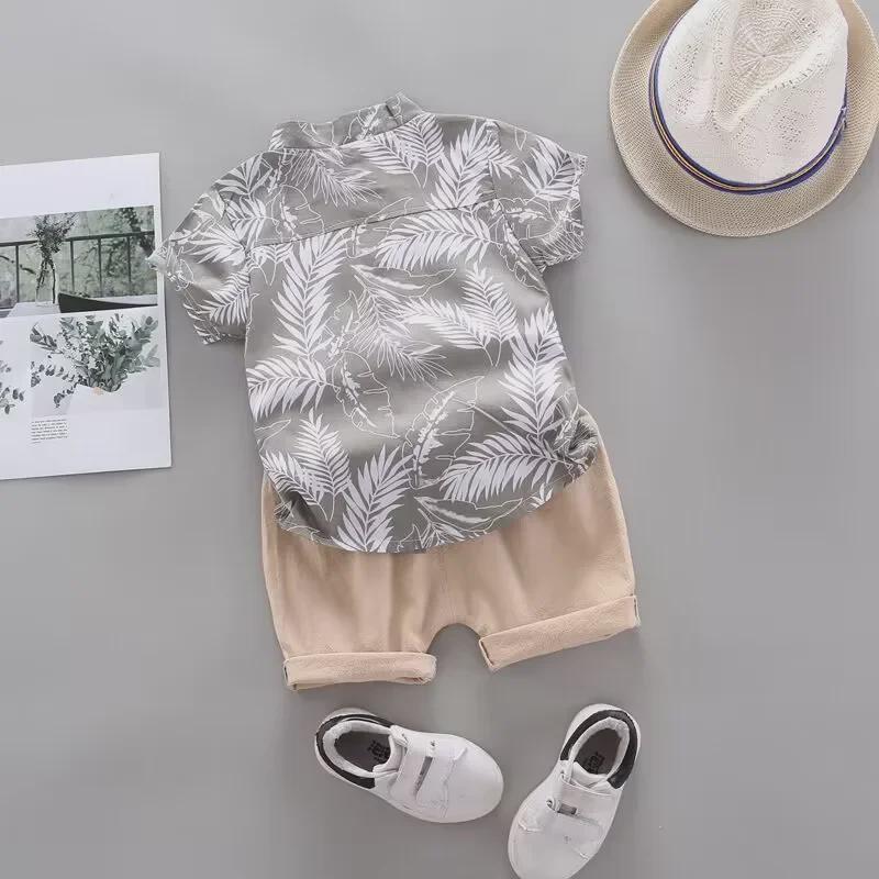 Summer Boys' Infant Casual Two-Piece Outfit - Trendy Short-Sleeve Shirt and Suit