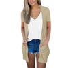 Women's Fashion Loose Casual Pocket Solid Color Cardigan Short Sleeve Jacket Top
