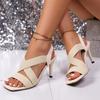 Fashion 2025 Black Sexy Shoes Open Toes Gladiator Shoes Women Sandals Super High Heel Pumps Ladies Broadband Back Zipper Wedding Sandal