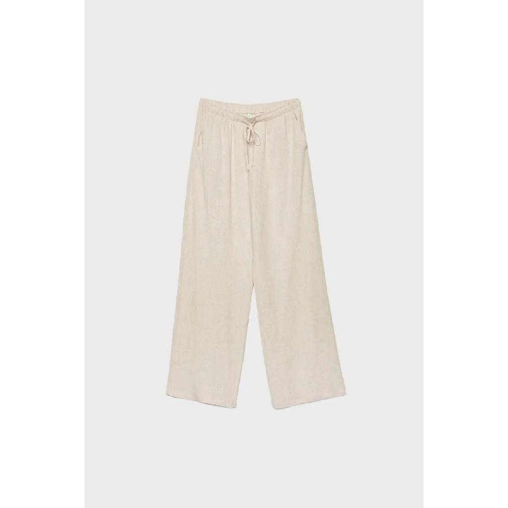 Linen Loose Cut Palazzo Trousers Ecru