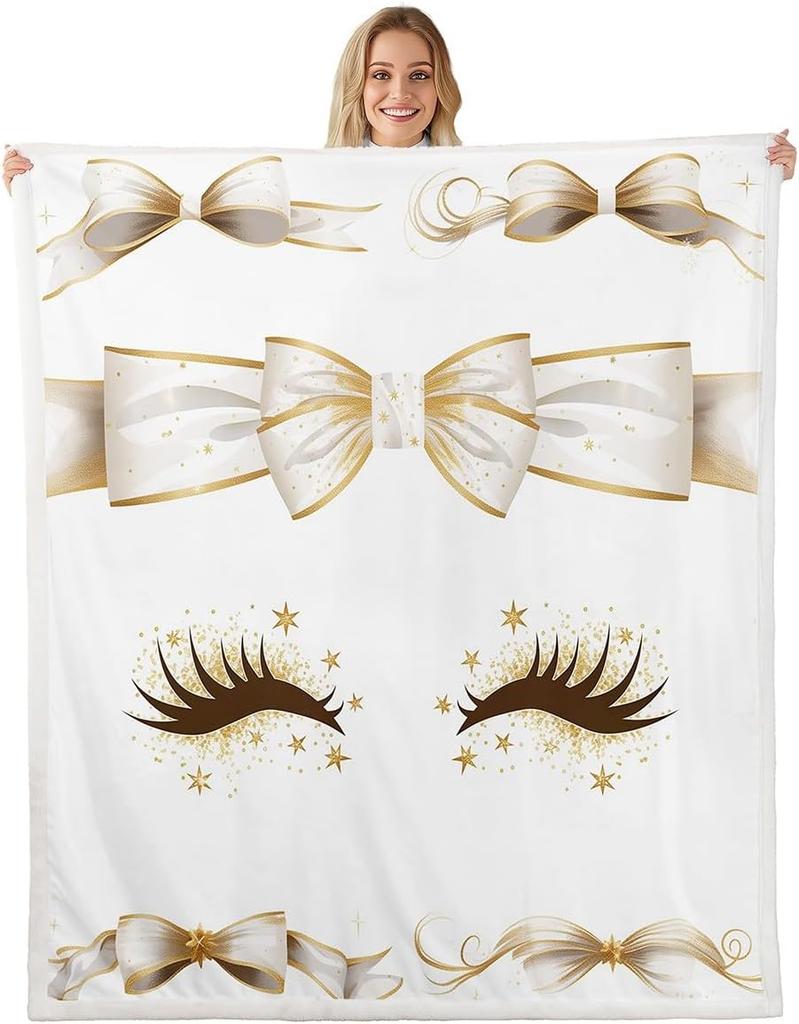 Плед с узором из синих бантов Мягкий флисовый плед Элегантный домашний декор Подарок для женщин Девочек Спальня Постельное белье Покрытие