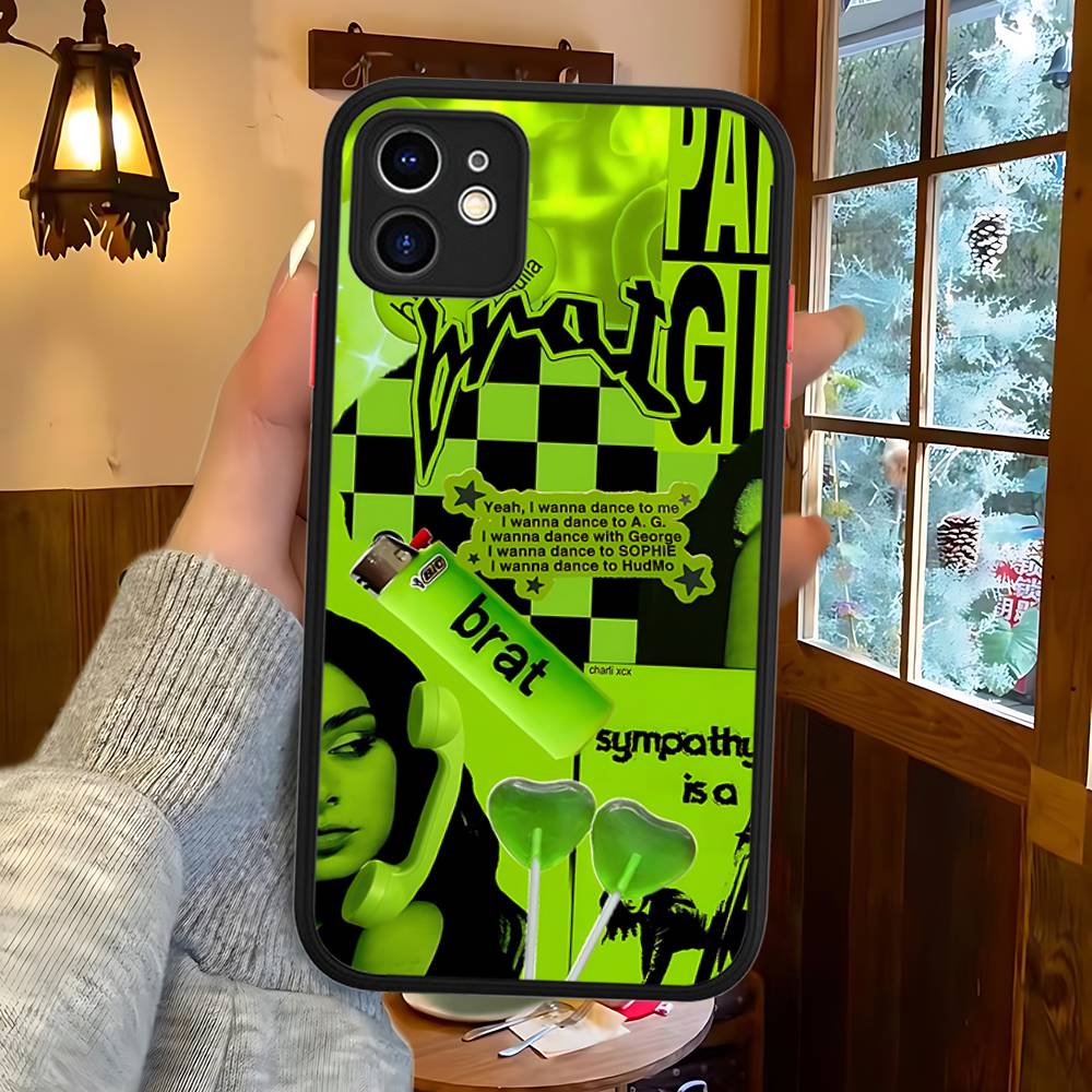 C-Charlis XCX B-BRAT For IPhone 16 15 14 13 12 11 Pro Max X XS MAX Plus Translucent Black Phone Cover