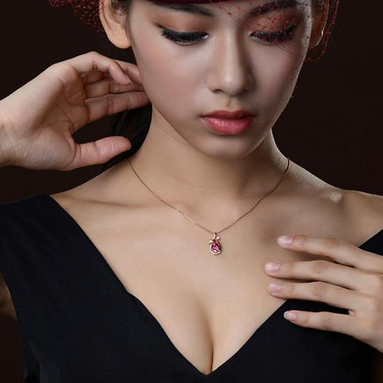 Подвеска в виде листа из розово-красного циркона с имитацией турмалина для женщин