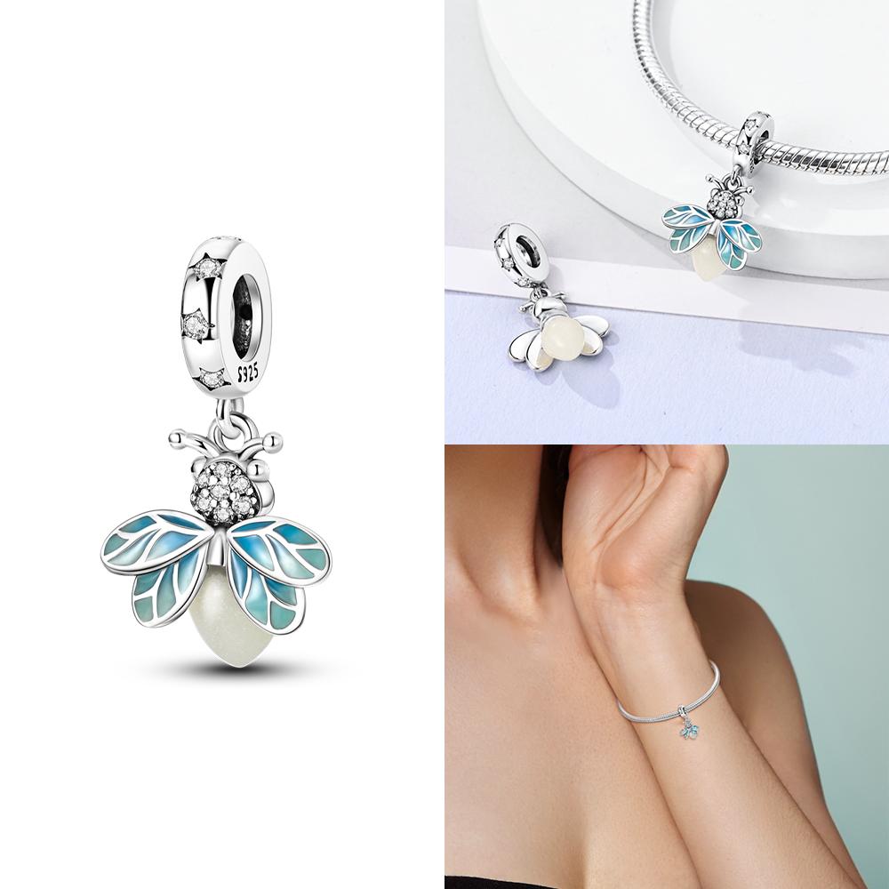 Pink Butterfly Luminous Firefly Dangle New Copper Charms Bead Fit Bangle Bracelet Necklace Diy Jewelry Women Gift