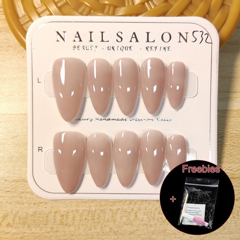 100% РУЧНАЯ РАБОТА, длинные накладные ногти в форме капли воды, набор накладных ногтей с клеем, простые миндалевидные ногти телесного цвета, ногти для фототерапии, многоразовые и съемные накладные ногти