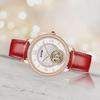 Women's Diamond-Studded Automatic Mechanical Watch with Leather Strap, Waterproof Design