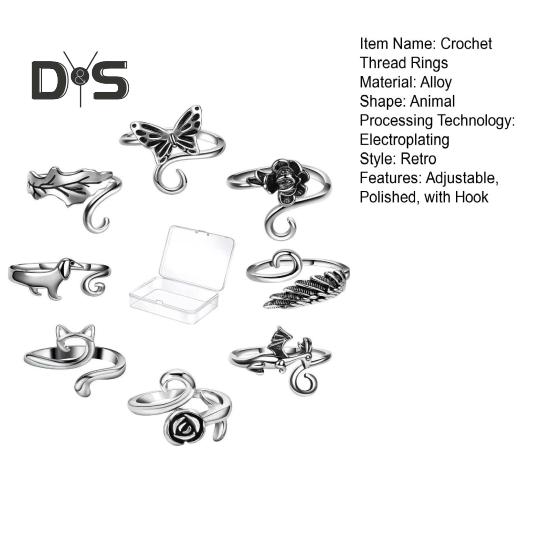 8 шт./компл. нитяное кольцо для вязания крючком, регулируемые кольца в виде животных, плетеное кольцо для вязания, полые кольца, натяжные кольца для пряжи для вязания крючком, аксессуары для вязания