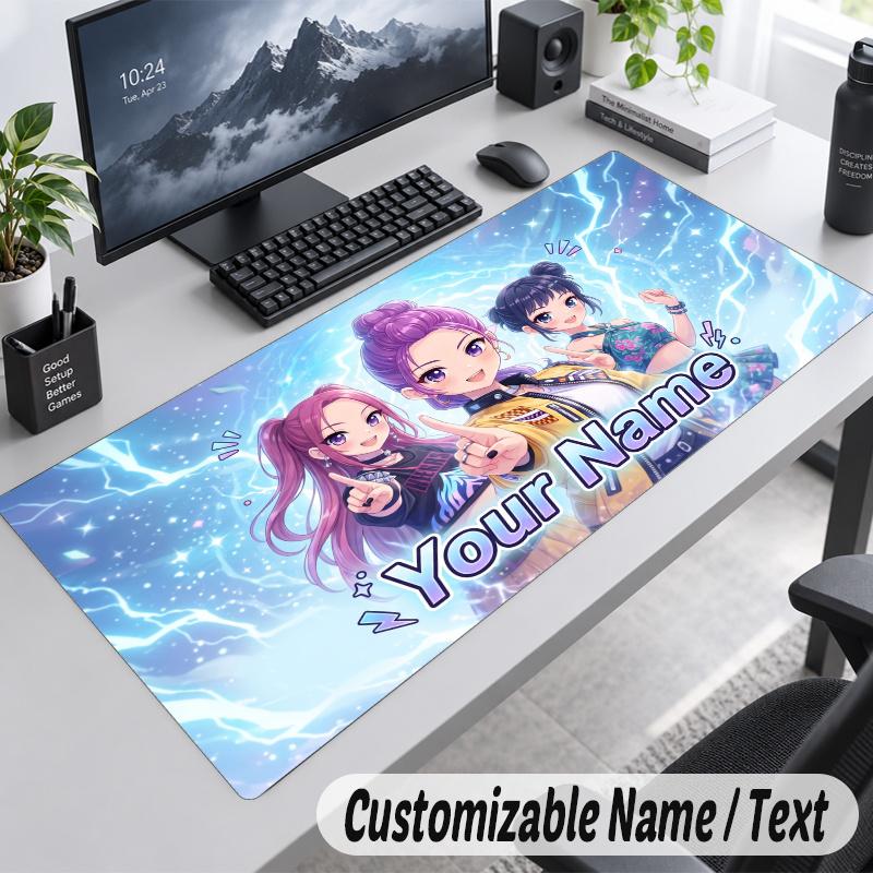 KPop Demon Hunters Personalized Large Mouse Pad Custom Name Text Extended Desk Mat Gaming Mousepad