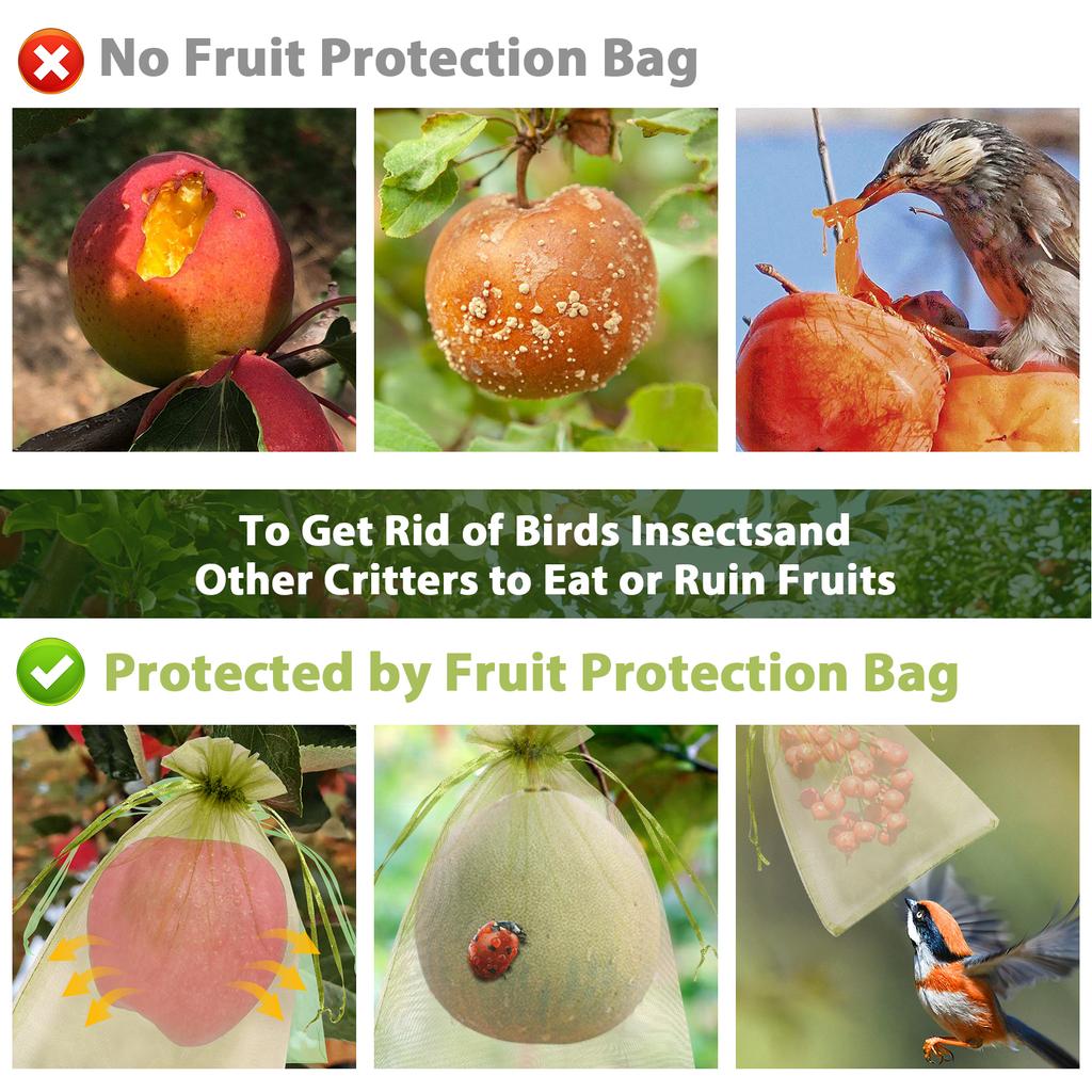 100pcs Fruit Protection Bags Pest Control Anti-Bird Drawstring Garden Netting Bags Breathable Reusable Organza Mesh Fruit Bag