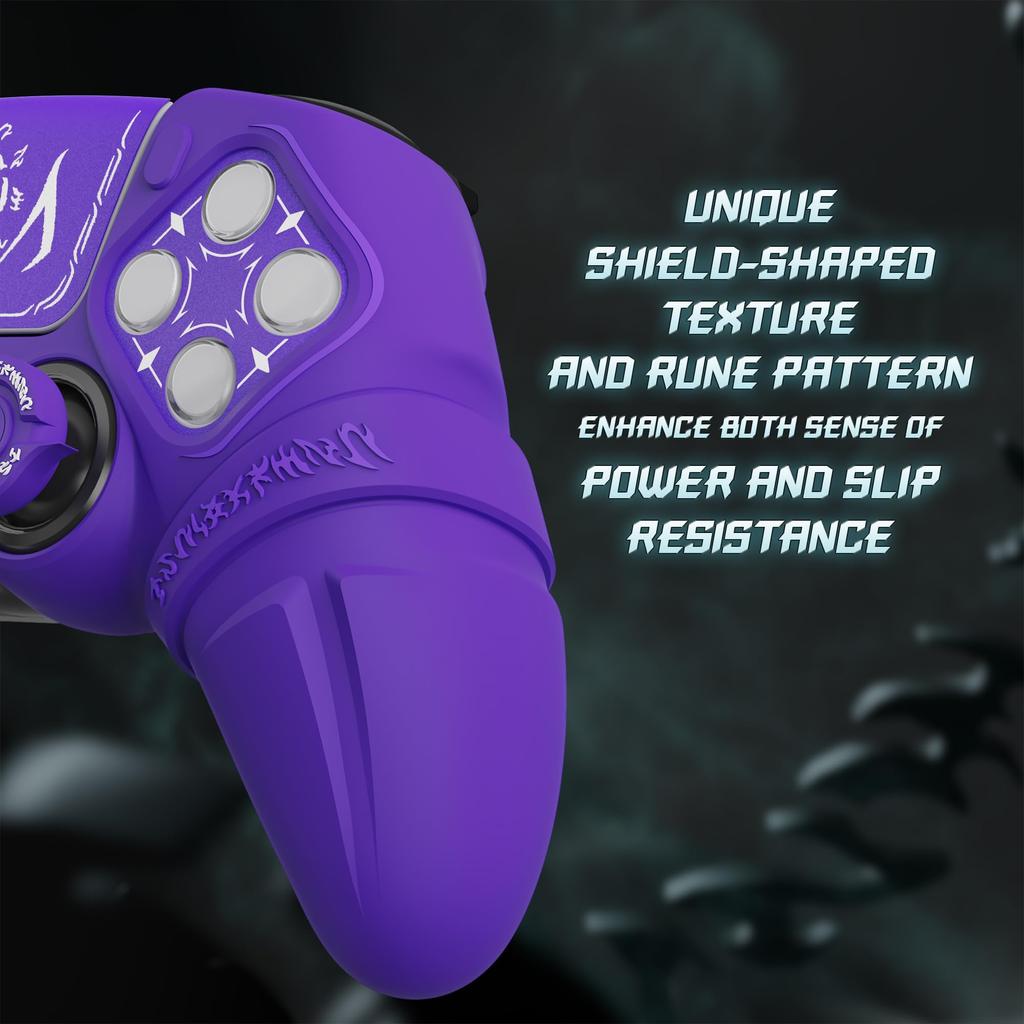 Силиконовый чехол PlayVital Runes Edition для поставляется с накладкой на большой палец, тачпадом и крестовиной и совместим с оригинальной зарядной станцией PS5 с