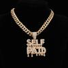 Men's Hip Hop Letter SELF PAID Pendant Necklace With 13mm Cuban Chain HipHop Iced Out Bling Necklaces Fashion Charm Jewelry Gift