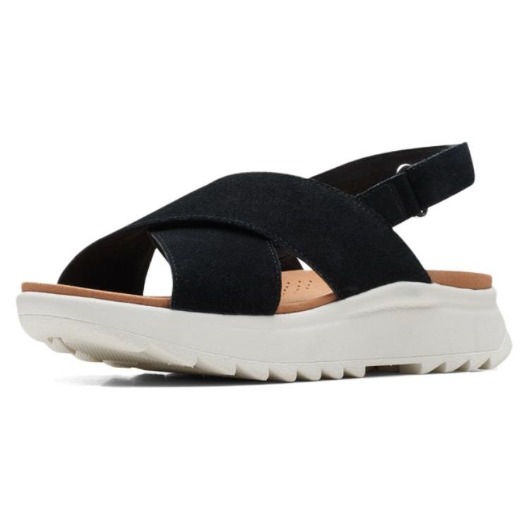 Clarks Двухслойные кожаные простые удобные модные сандалии Женские сандалии Черные 261719484