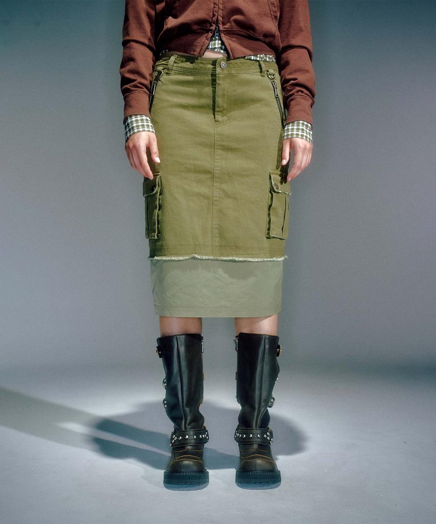 Beikeonteuakaibeu Wiffy Cargo Midi Skirt Khaki