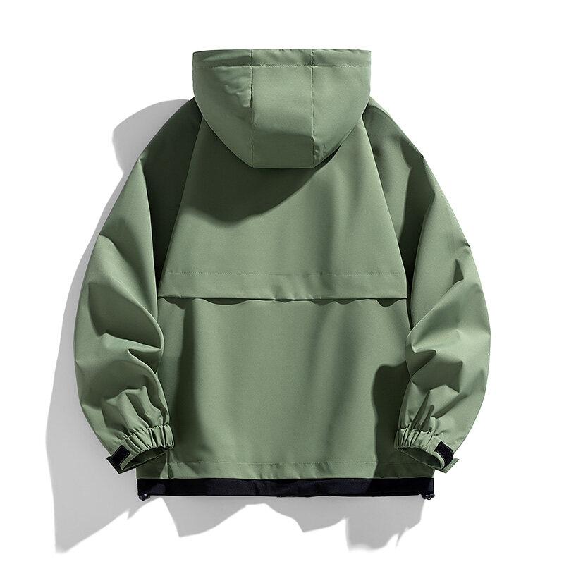 Весенние мужские ветрозащитные водонепроницаемые куртки для отдыха на открытом воздухе свободная повседневная верхняя одежда для пар мужская куртка с капюшоном на молнии в японском стиле