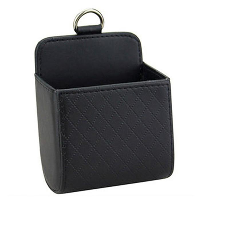 1PC Black Car Storage Bag Suspension Storage Box Leather Storage Box Car Oddments Box Mobile Phone Box Lambskin Texture