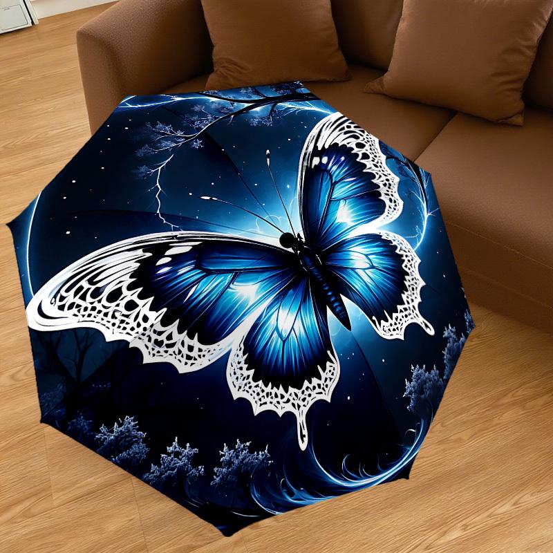 1PC Butterfly Night Automatic Open/Close Umbrella with Windproof, 8-Rib Sturdy Canopy, Durable Ribs, Fashionable Design, Outdoor Accessory, Fun Prin,
