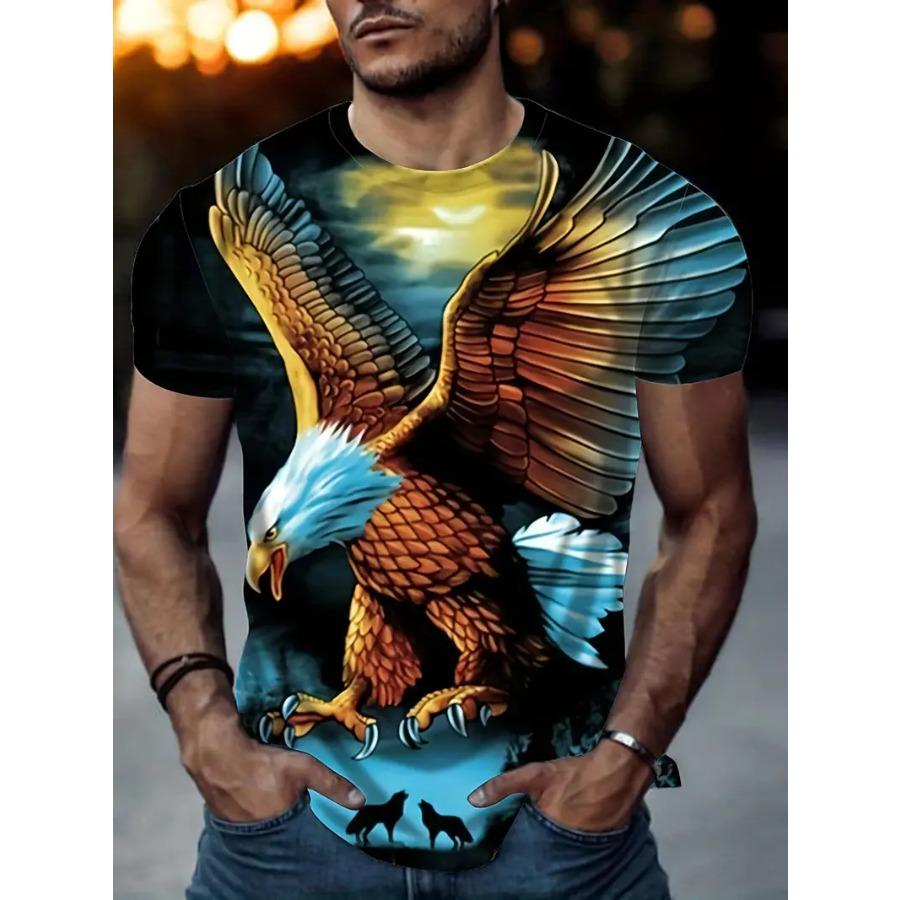 Eagle 3D Graphic Print Novelty Tee - Vibrant Summer Fashion T-Shirt for Men - Trendy, Stylish, Comfortable, Short Sleeve, Crew Neck, Casual