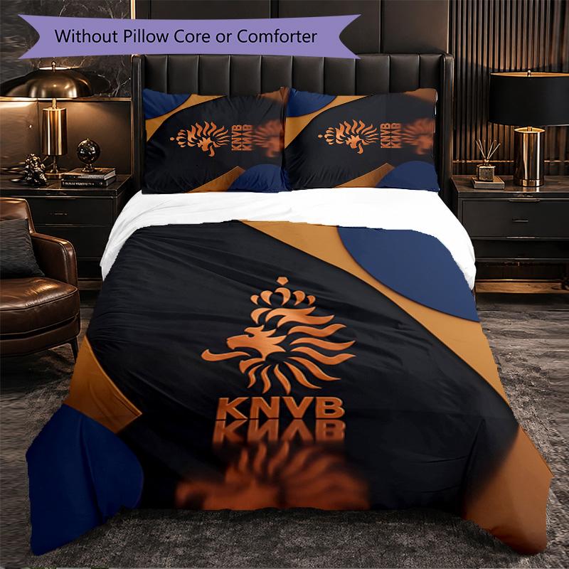 Netherlands Football Pattern 3 Pieces Bedding Set Soft Microfiber Duvet Cover with Pillow Cases for Bedroom