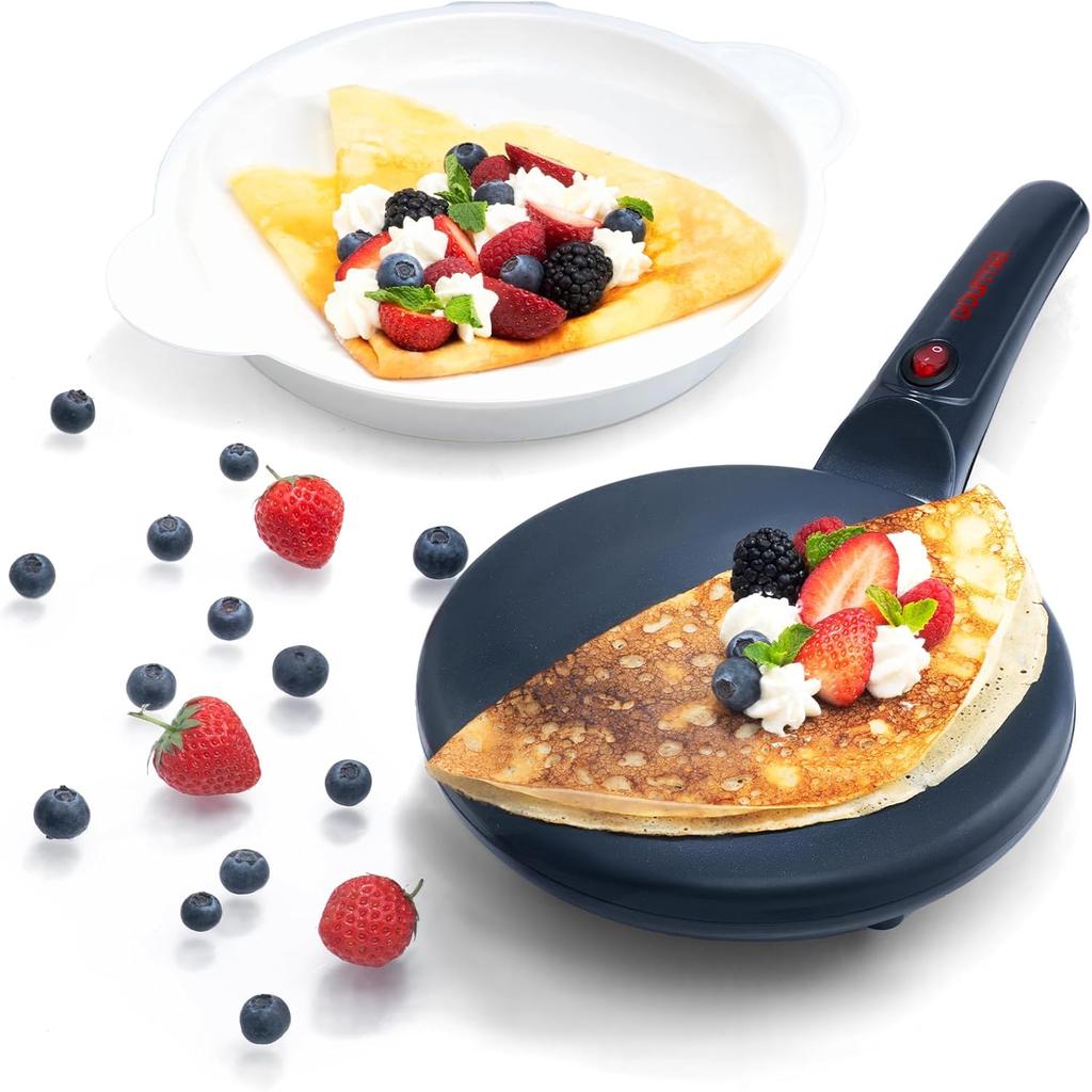 Electric Crepe Maker – Nonstick Ceramic Surface, One-Touch Operation, Includes Batter Tray, Compact & Easy to Clean,