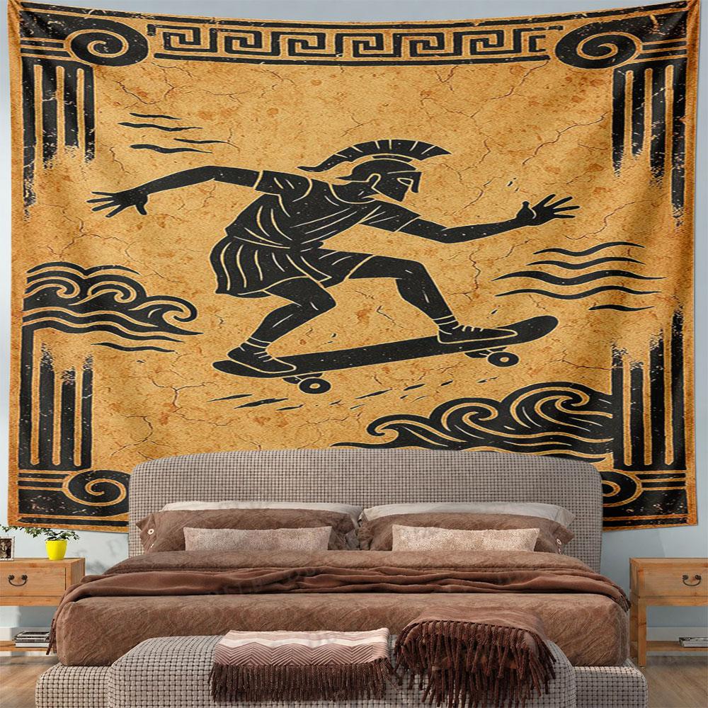 "Ancient Warrior Skateboarding Illustration" Pattern Wall Hanging Tapestry Decorative Tapestry Home Decor for Bedroom and Living Room