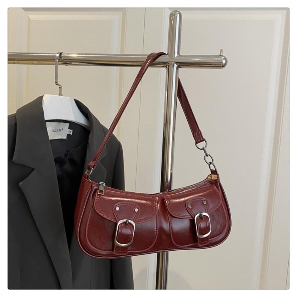 Vintage Pu Leather Shoulder Bag Y2k Zipper Handbag Chic Women's Armpit Bag Hobo Bag