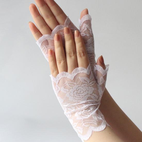 1 Pair Women Prom Gloves See-through Lace Thin Fingerless Literary Style Performances Bride