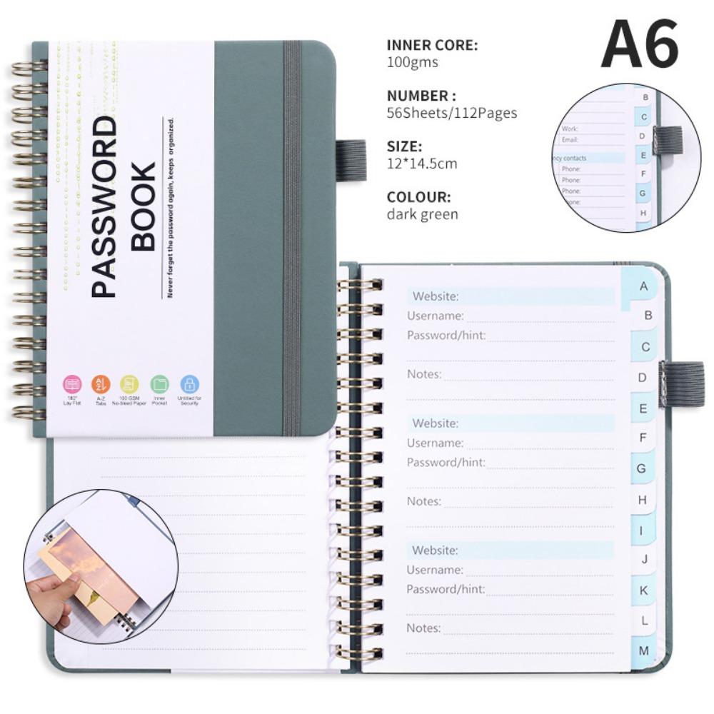 With Alphabetical Tabs Pocket Password Keeper Book Coil Book A6/B6 Size Password Keeper Notebook Portable with Penholder