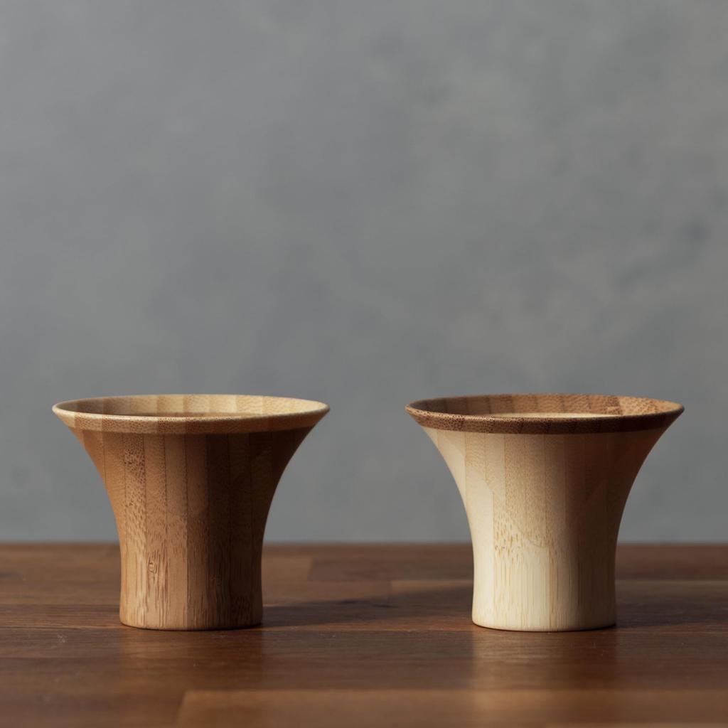 RIVERET YURI Ochoko (Sake Cups), 55ml, Pair Set, Bamboo, Dishwasher Safe, White/Brown, RV-125WB
