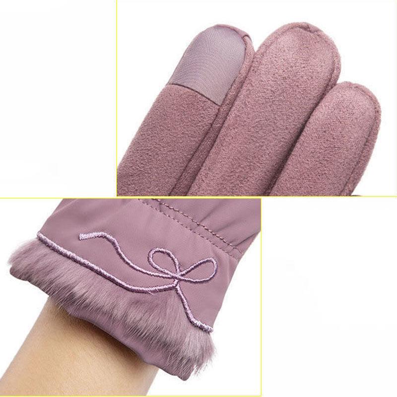 Хлопковые перчатки с перьями, женские зимние теплые и бархатные перчатки для верховой езды, водонепроницаемые ветрозащитные перчатки с сенсорным экраном, перчатки для выхода на улицу