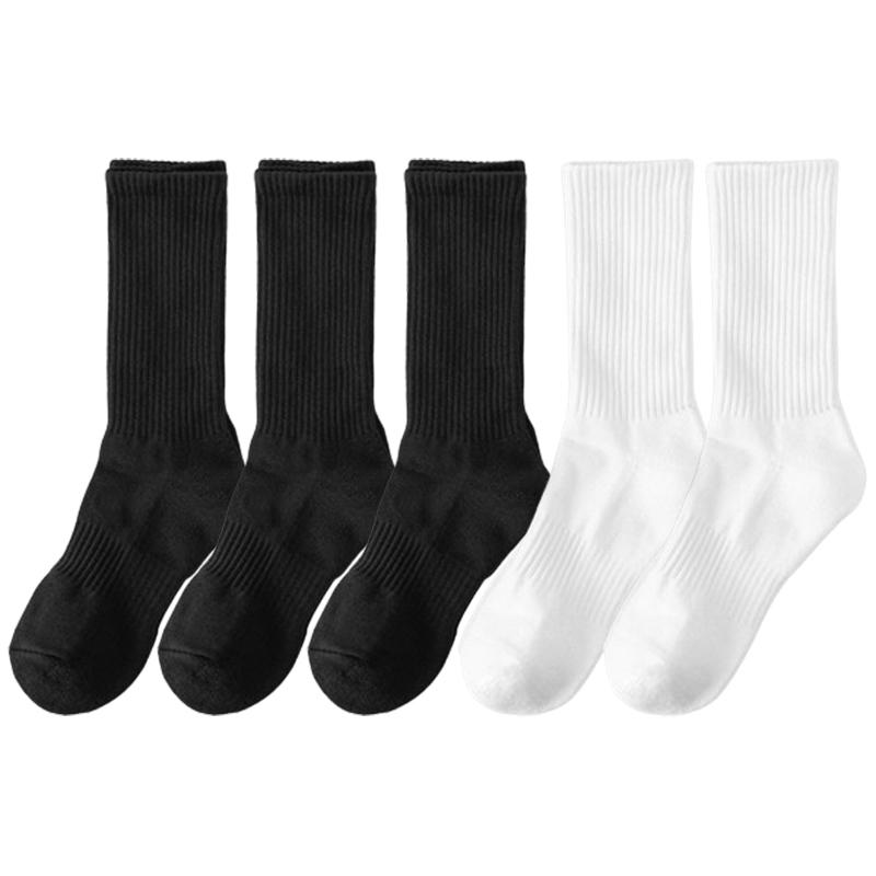 5 пар/лот 100% хлопок мужские высокие носки классические черные белые дышащие впитывающие пот женские осенние теплые эластичные спортивные носки