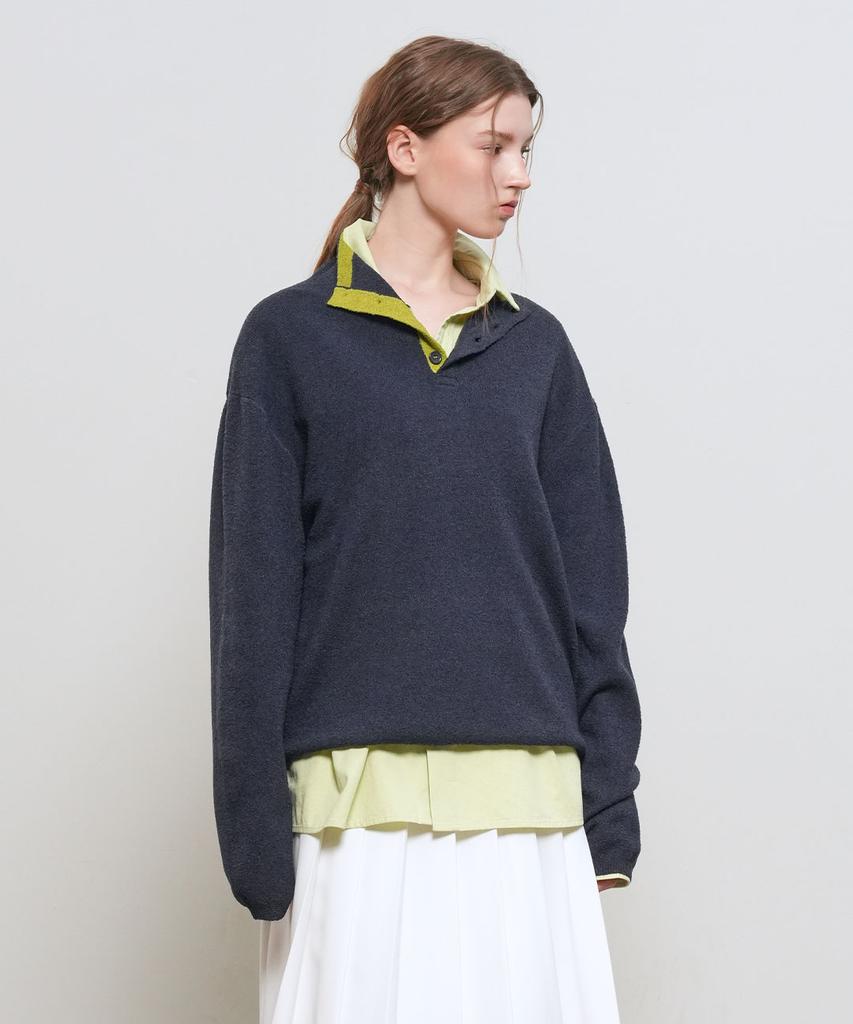 GENERALIDEA Unisex Color Block Collar Henley Neck Knit [3Col] / Gf1Ukp007