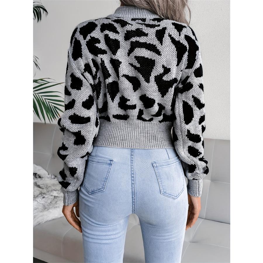 Укороченный свитер с леопардовым принтом, повседневный свитер с круглым вырезом и длинными рукавами, повседневные топы на осень и зиму, женская одежда