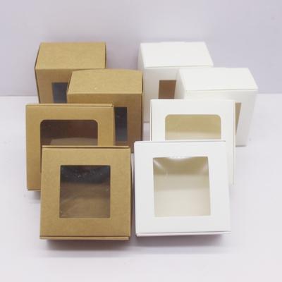 Оптовая продажа 10 шт. белая и кожаная коробка с окном 7X7x3/4/5 см бумажная упаковочная коробка, кожаная бумажная подарочная коробка для конфет на свадьбу