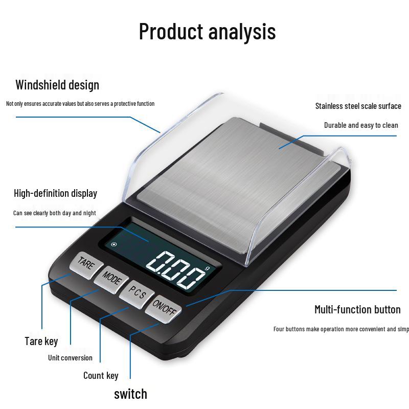 Precision 0.01g Digital Scale for Tea and Jewelry, Compact Household Electronic Measuring Scale