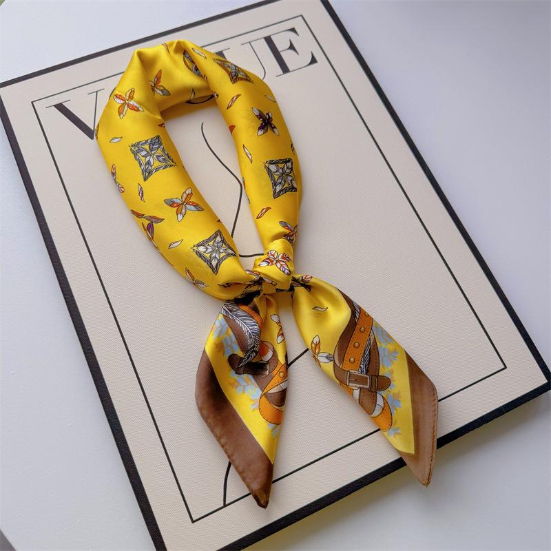 New Hundred Hundred Satin Letter Print Neckerchief 70×70 Silk Scarf Small Square Scarf High Sense of French Scarf