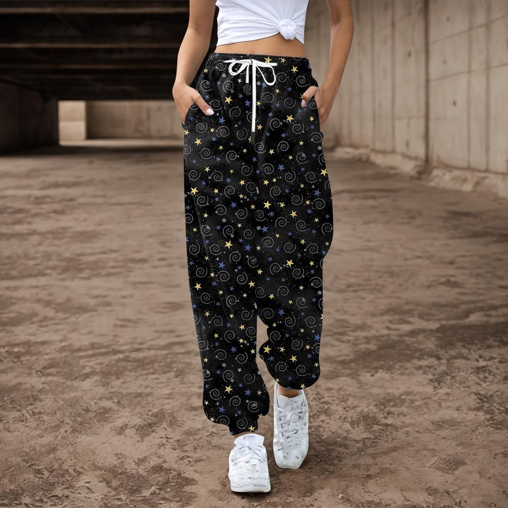 Женские спортивные штаны, мешковатые, с высокой талией, большие размеры, спортивные штаны с карманами, напечатанные брюки, брюки для женщин