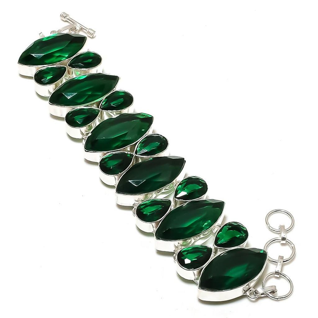 Chrome Diopside Gemstone Bracelet Statement Adjustable Link Handmade Jewelry 8"