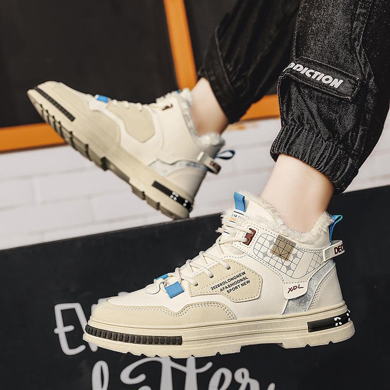 Мужские зимние плюшевые утепленные туфли на платформе со шнуровкой из вулканизированной стали, удобные осенние ботильоны, повседневная спортивная обувь для сноуборда